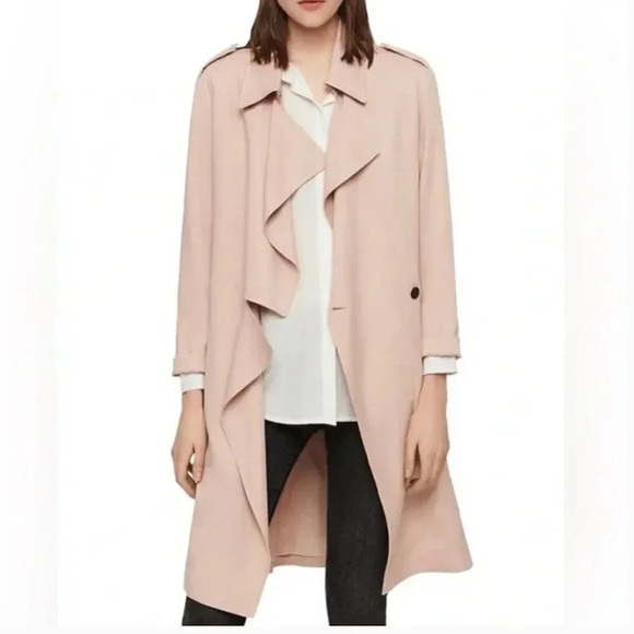 All Saints Bexley Mac Trench Coat Long Belted Jacket Nude Light Pink Size Small - Picture 1 of 13